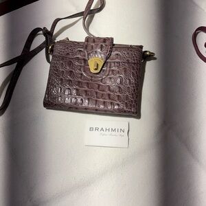 Brahmin Plum Croc-Embossed Leather Crossbody with Gold Hardware